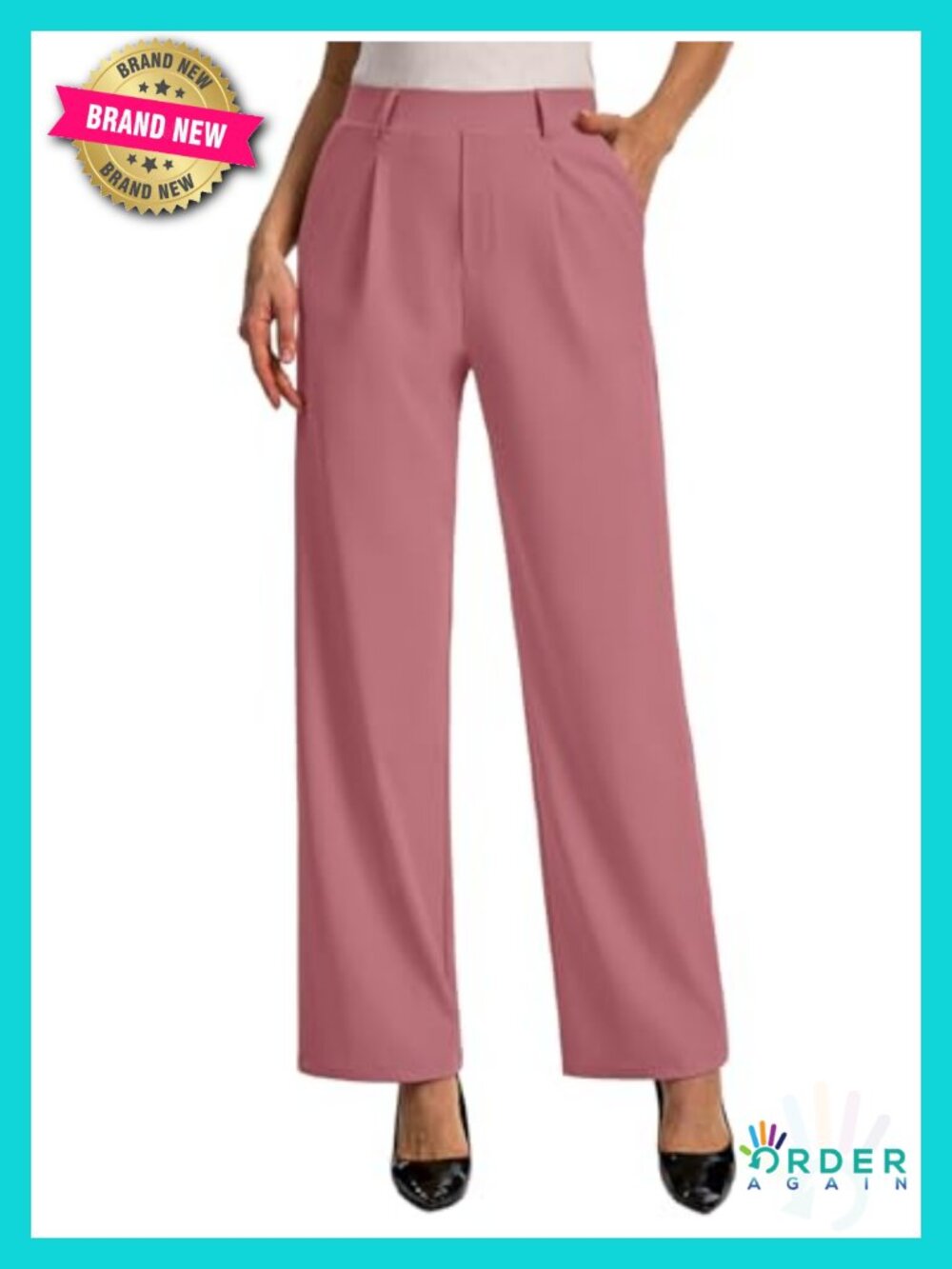 Wide Leg Pull On Dress Pants with Pockets High Waisted Trousers